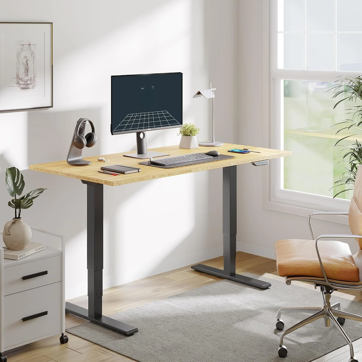 E6 MAX Bamboo 55x28 Inch Dual Motor 3-Stage Heavy Duty Standing Desk, 330lbs Weight Capacity, Height Adjustable, Customized