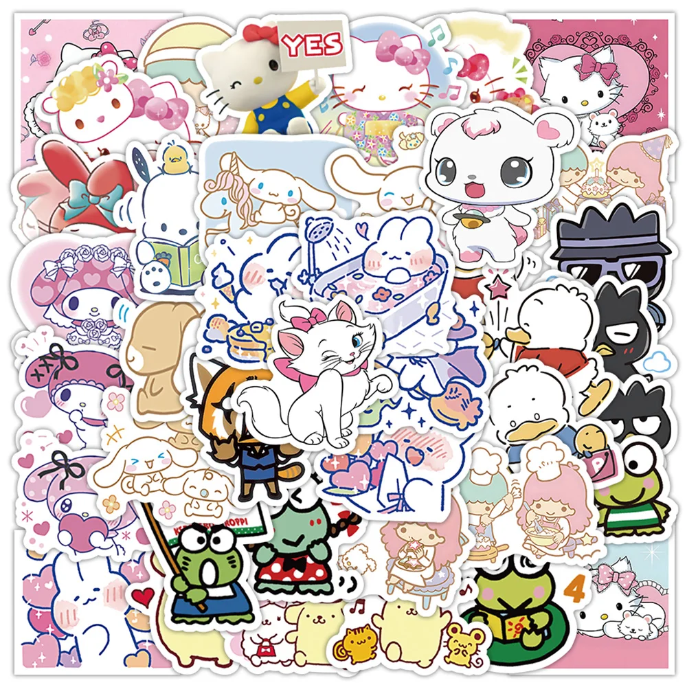 10/30/50/125pcs Cute Kuromi My Melody Hello Kitty Cartoon Stickers Sanrio Decals DIY Phone Diary Laptop Kawaii Kids Stickers Toy