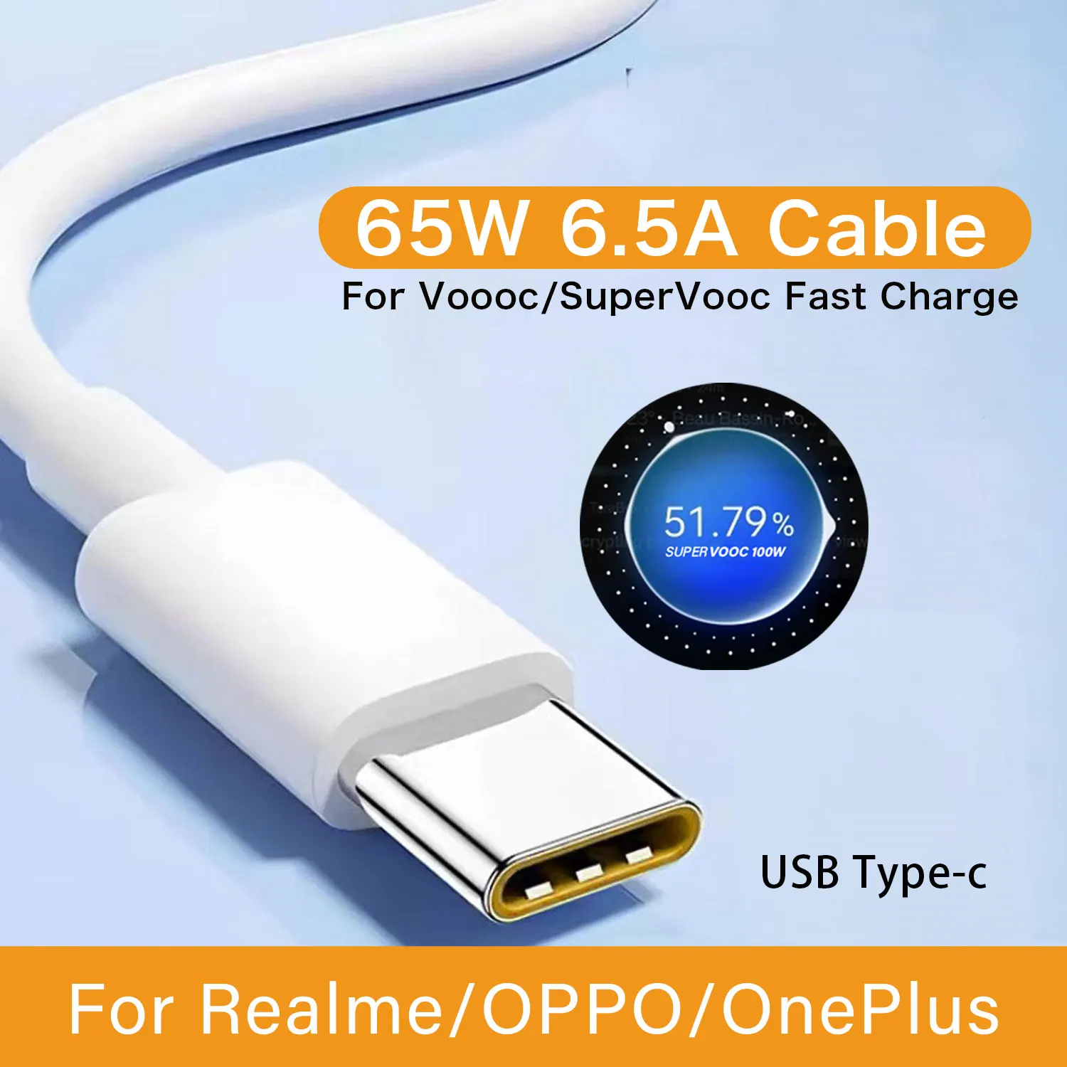 6.5A 65W USB Type C Super Fast Charge Cable SuperVooc Cord for Realme 14 12Pro 8 7 X50 GT GT2 OPPO Find X9 X8 N Reno 14  oneplus
