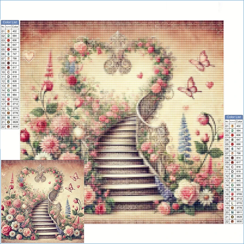 

Diamond Art Painting Full Clearance Intricate Heart-shaped Staircase Surrounded By Blooming Flowers Crystal Art Diamond Painting