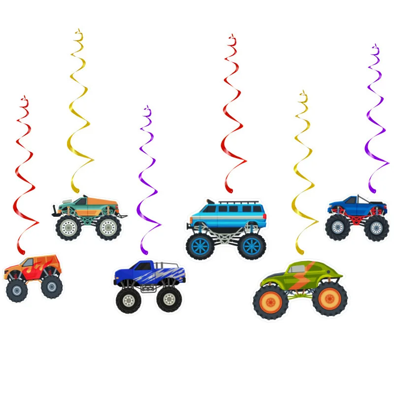 Monster Truck Party Dekorationsbanner Monster Truck Happy Birthday Girlande Banner Hängedekoration Jungen Rennwagen Party Dekoration – Detail 4
