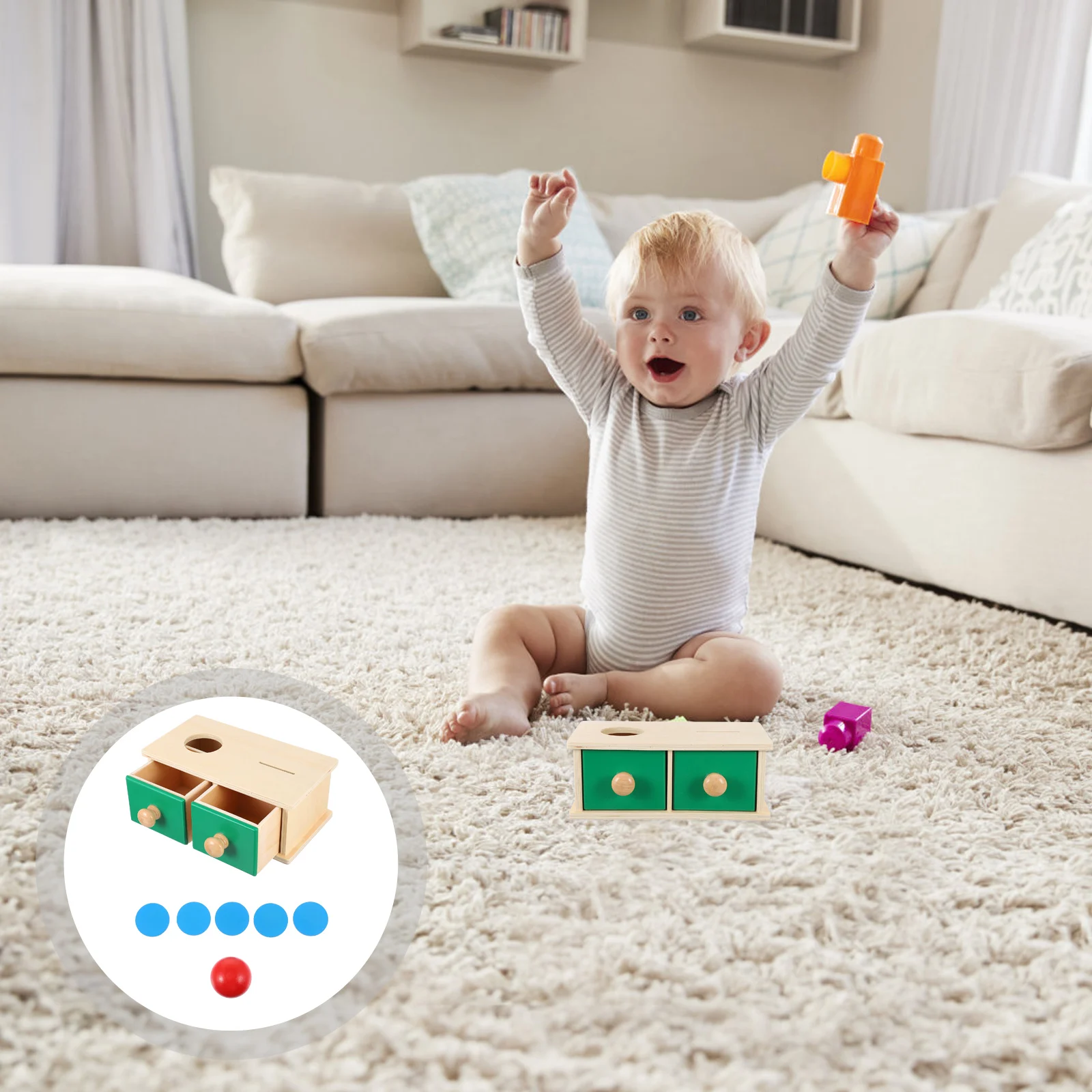 Münzbox-Formsortierer für Kleinkinder im Alter von 1–3 Jahren, Montessori-Feinmotorik, Holzklötze, Baby-Lernen für Jungen und Mädchen