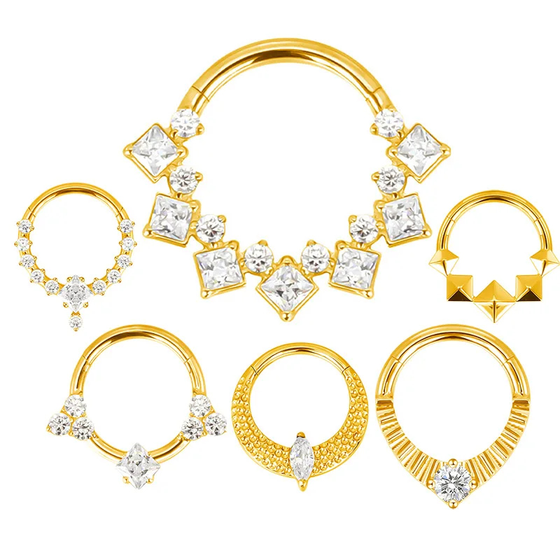 

ASTM F136 Titanium Nose Rings PIERC Butterfly/heart/Marquise CZ Ring Hoop EAR Hinged Clicker Earring Labret Tragus Body Piercing