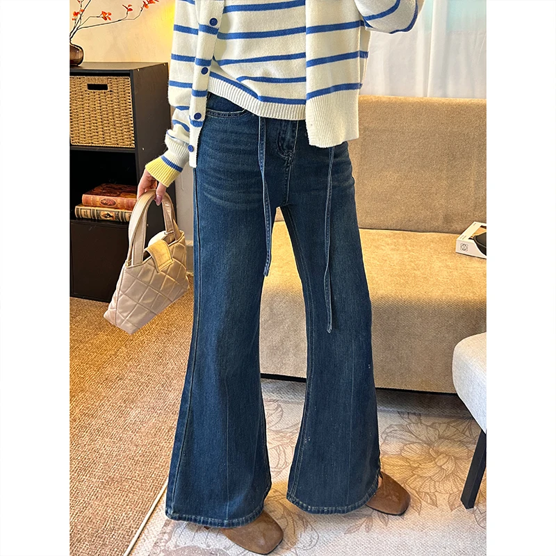

Retro Blue Flared Jeans Women's Autumn Winter High Waist Slimming Hoof Pants Not Tight Leg High Waist Bell Bot Floor...