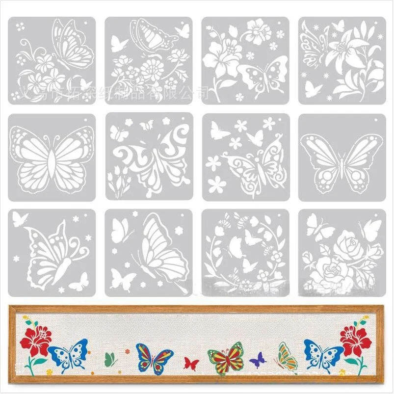 Flower Butterfly Painting Hollow Out Stencils Reusable DIY Pattern Graffiti Templates Stencils Wall Scrapbooking For Children
