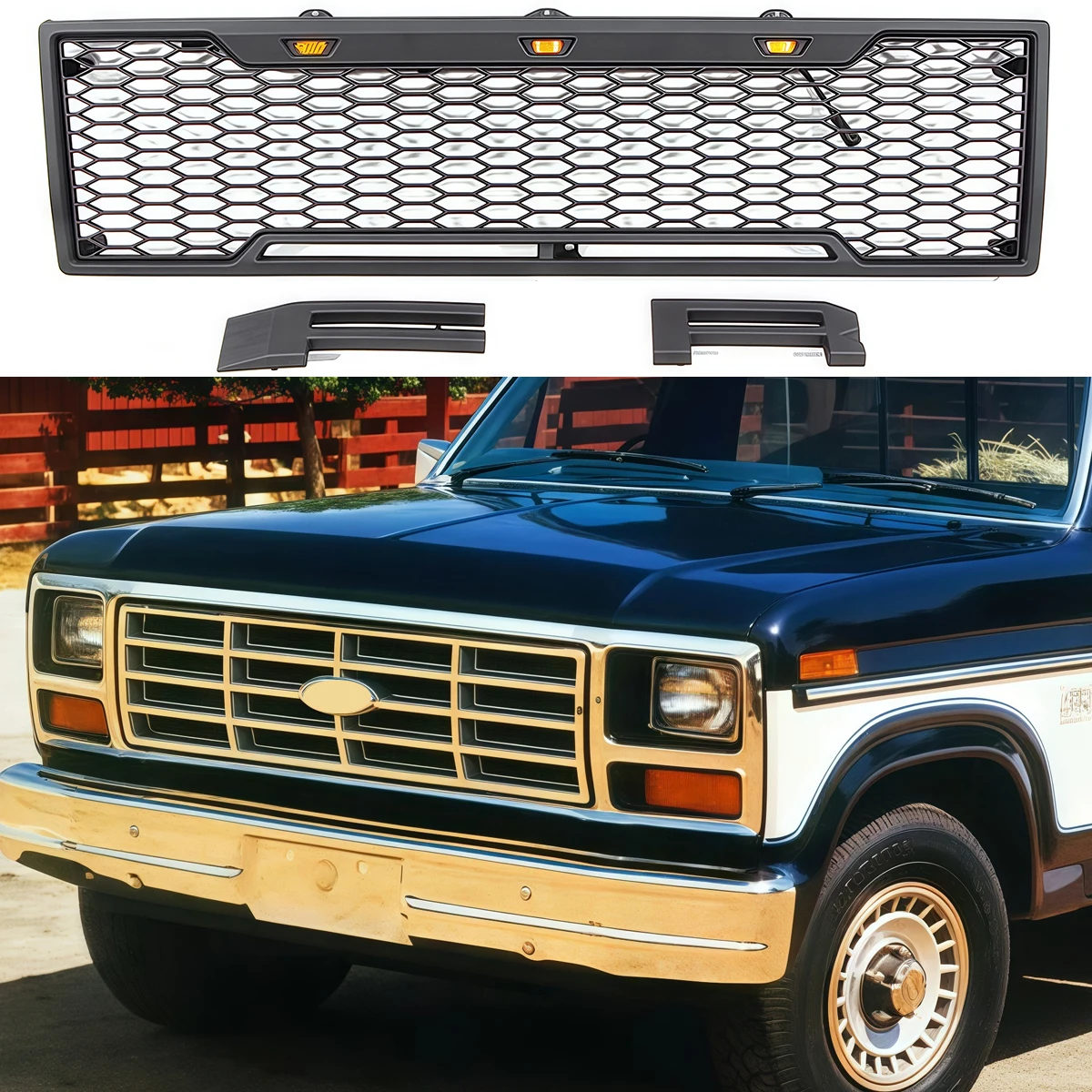

Front Grill W/Light Fits For Ford F150 1980-1986 / 1987-1991 /1992-1996 Upper Racing Grill Raptor F-150