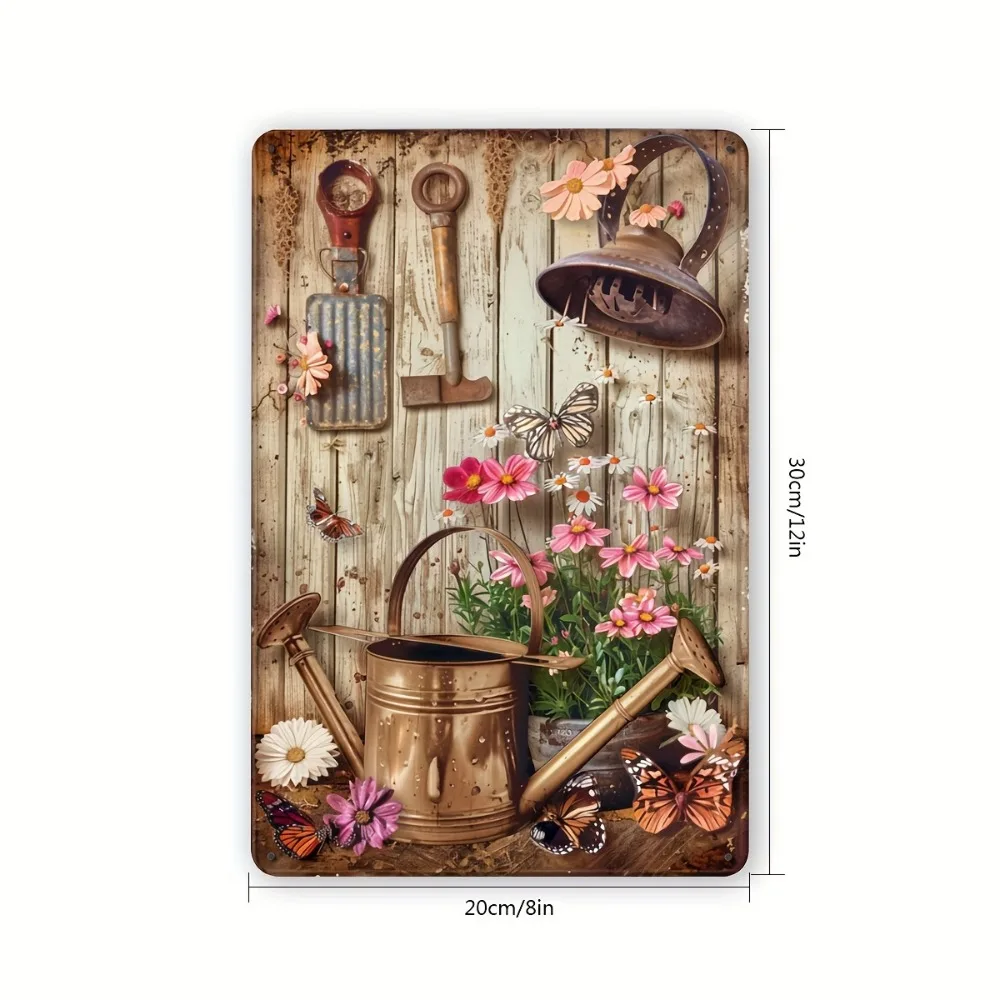 Vintage Garden Watering Can Roses Iron Metal Tin Sign 8x12inch Rustic Wall Decor Plaque for Home Cafe Garage