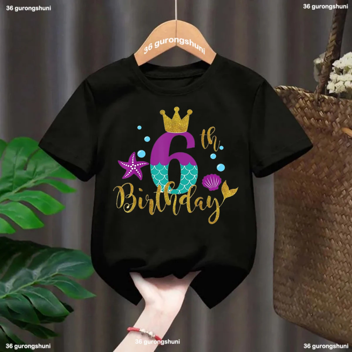 

Cute Age 1-9 Birthday Girls Tshirt Cute Mermaid Graphic Print T-shirt Children's Clothing Tees Fashion Kawaii Clothes Tops