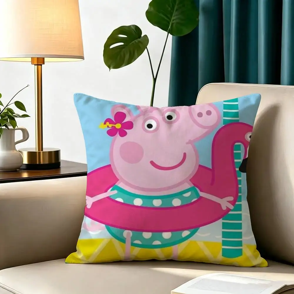 Pink P-Peppa Pig  Pillow Case Square Double-Sided Sofa Cushion Cover Bedroom Bedside Pillow
