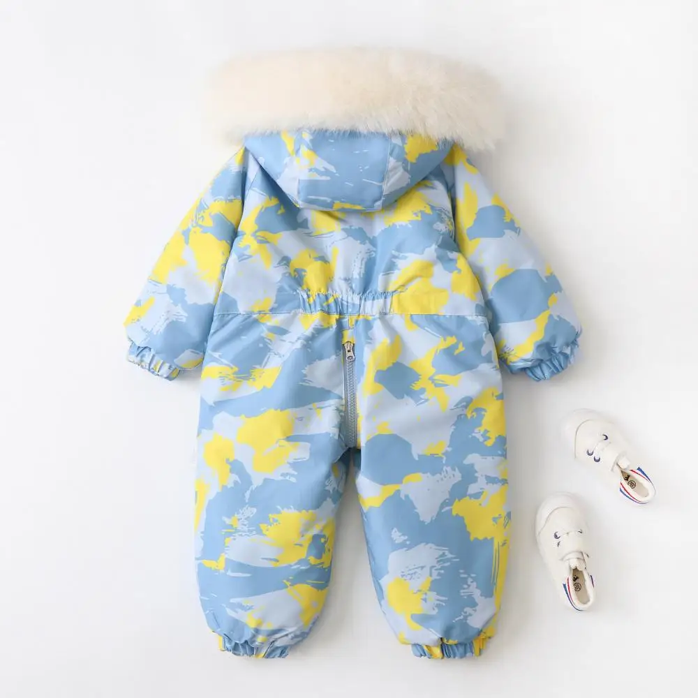 2024 High Quality Fashion Printed Winter Newborn Jumpsuit Hooded Warm Coat Long Sleeves Outdoor Windproof Sportswear Rompers