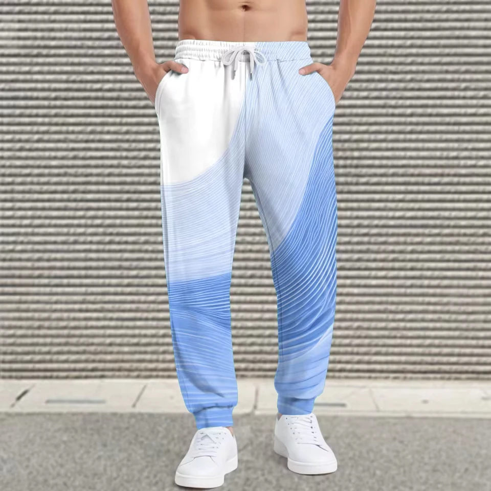 Business Casual Trousers For Men Men'S Fleece Pocket Drawstring Ankle Long Sweatpants Casual Fashion Irregular Line Printing