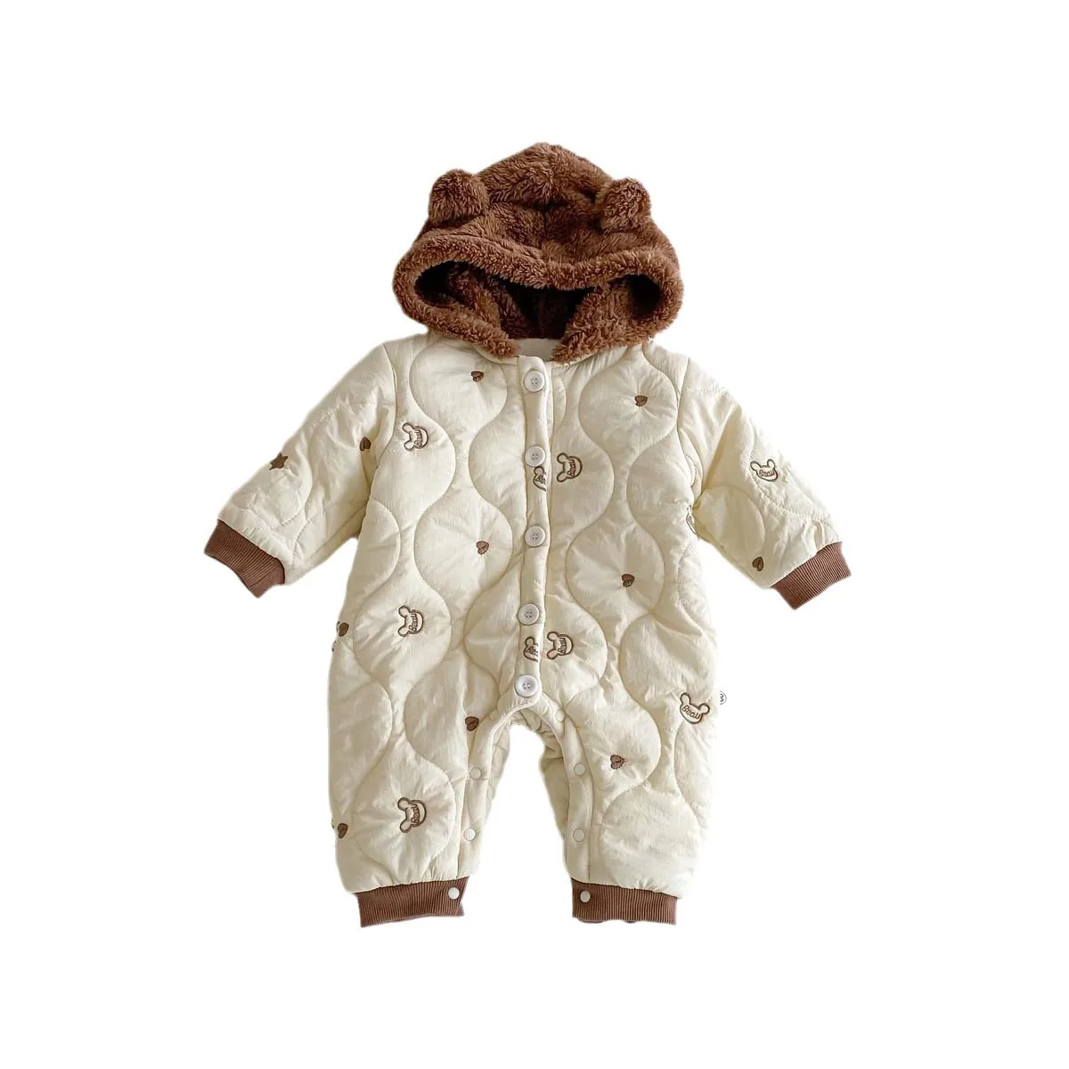 2024 Winter New in Kids Baby Boys Girls Cute Thicken Velvet Clothing , Toddler Infant Cartoon Bear Jumpsuits - Newborn Romper