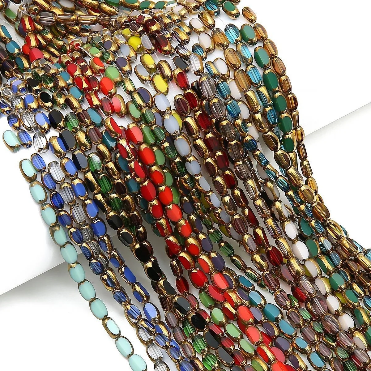 Exquisite jewelry oval glass faceted crystal gold edge rice beads small beads DIY beaded bracelet necklace accessories daily