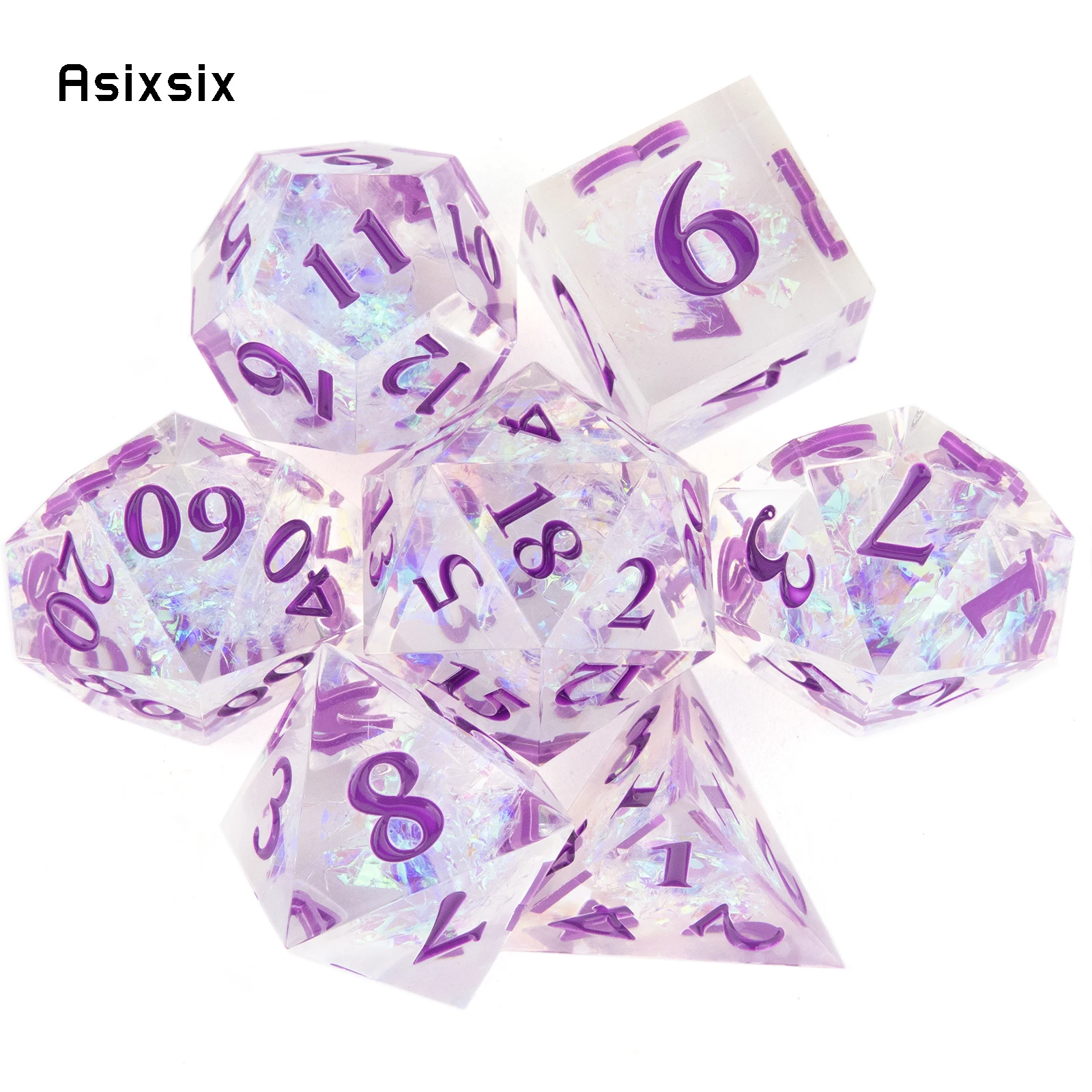 7 Pcs  All Kinds of Color Resin Number Sharp Edge Dice Polyhedral Dice Suitable for Role-Playing RPG    Board Game