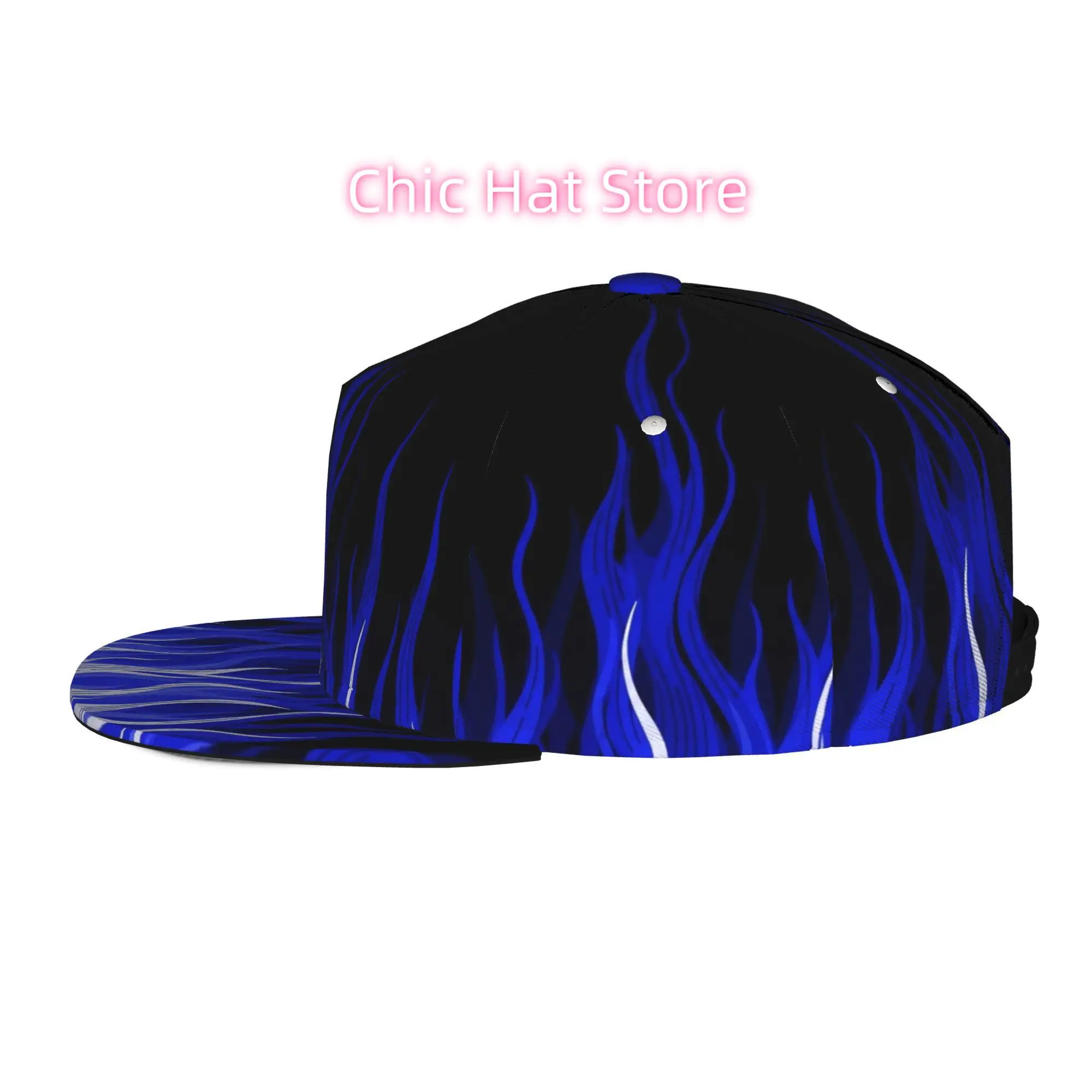Men'S And Women'S Baseball Cap, Abstract Blue Flames on Black Background Adjustable Snap-On Brim, Flat-Top Design - Suitable for