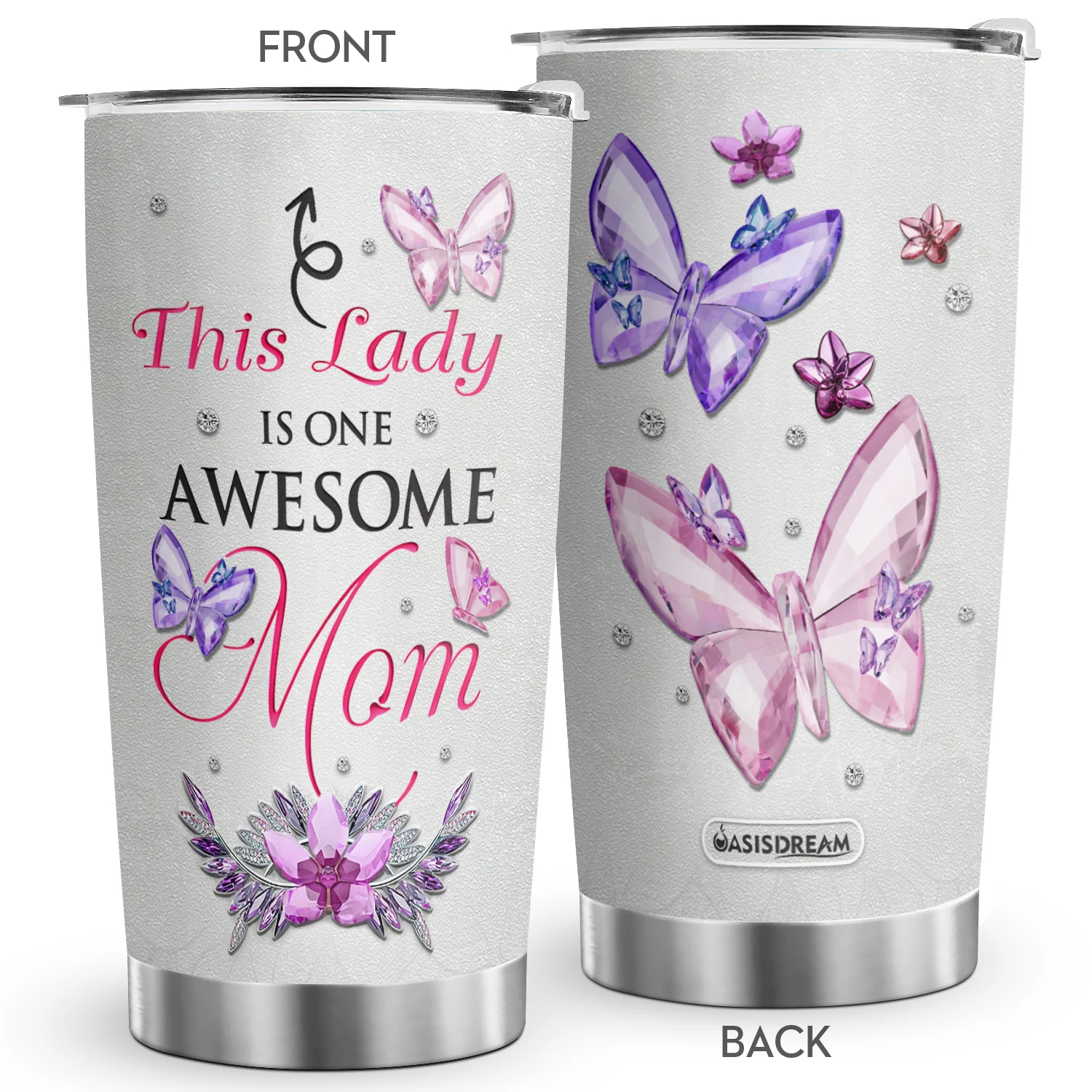 1pc 20oz Tumbler Printed Crystal Jewelry Butterfly Gift for Women This Lady is One Awesome Mom Cup Insulated Travel Coffee Mug