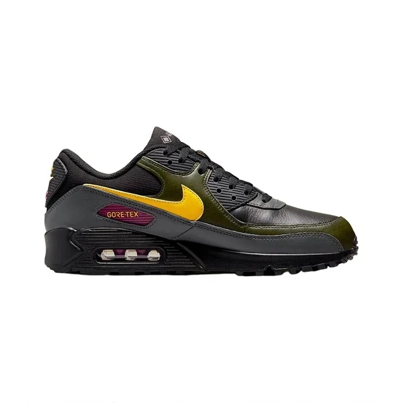 Nike Air Max 90 Men's and Women's Running Shoes Retro Comfort Fabric Leather Shock Absorption Anti-slip Wear Black and Yellow