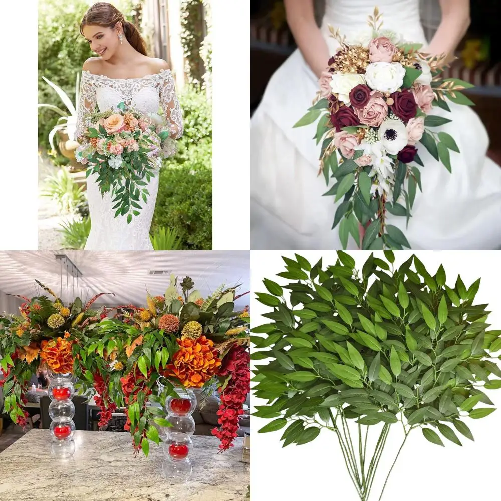 

Set of 48 Artificial Italian Ruscus Greenery Stems, 23 Silk Plants for Home Decor