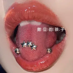 Stars Ball Tongue Rings Nipple Ring Retainer 14G Flexible Tongue Piercing Bar Nipple Barbell Jewelry for Men Women