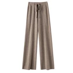 Pantaloni a gamba larga in lana di Cashmere da donna Casual e comodi Bestseller pantaloni a gamba larga in pura lana 100% lavorati a maglia da donna tinta unita novità