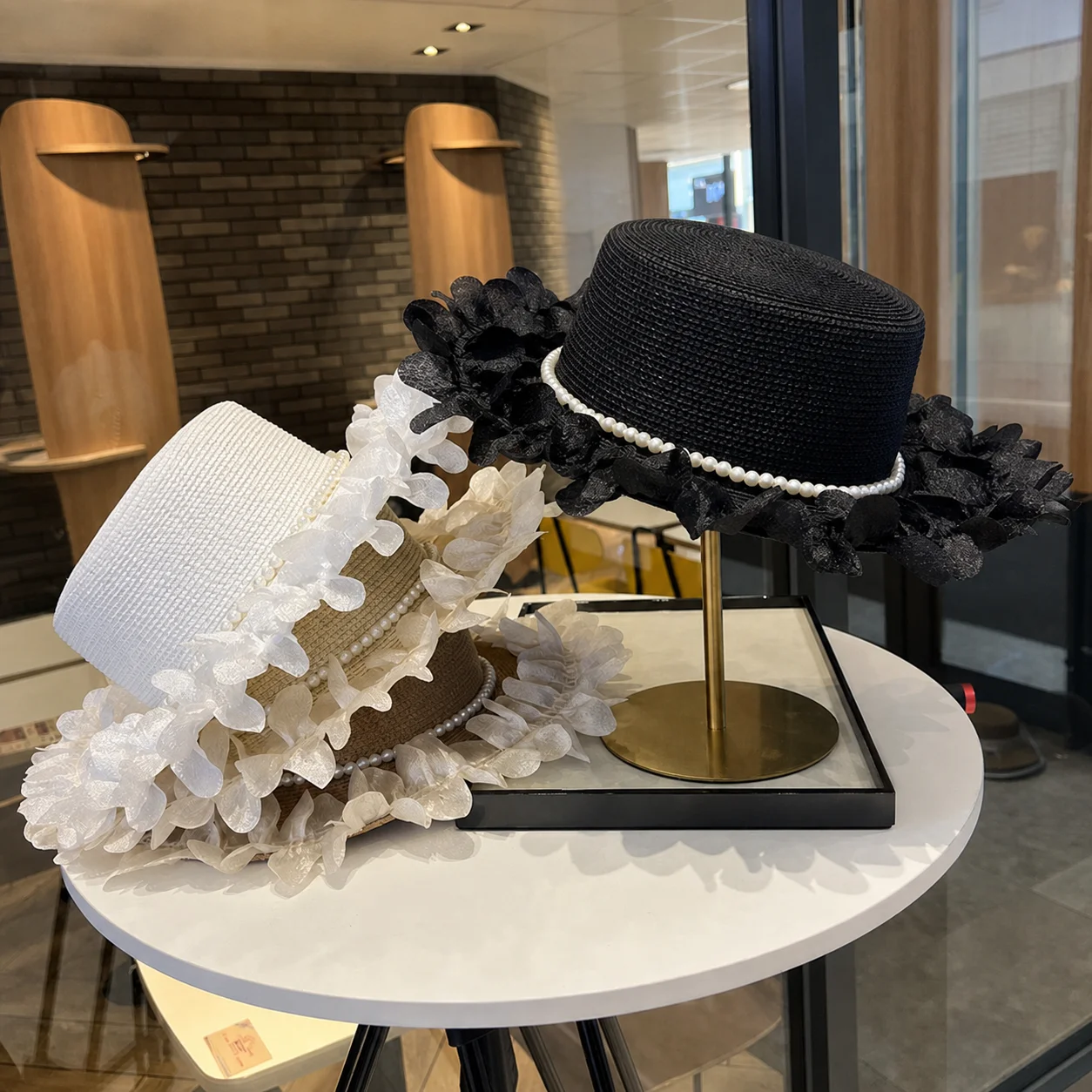 Ruffle Lace Hat Sweet Pearl Decor Hat Straw Sun Hat Sun For Street Shooting Outdoor Travel Daily Commute