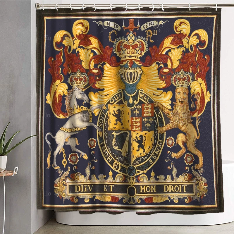 Crest Coat Of Arms England Royal Medieval Crusader Lion Shield Armor Millefleurs Heraldic Devices Shower Curtains By Ho Me Lili