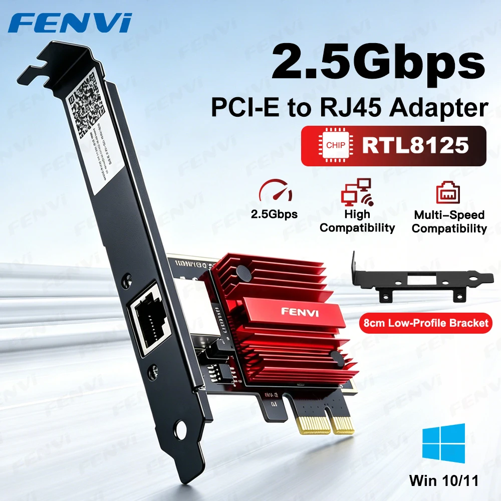 Carte réseau Ethernet Gigabit FENVI 2.5G PCI-E vers RJ45, adaptateur LAN RTL8125 PCI Express RJ45 pour PC de bureau Windows 10/11, jeu