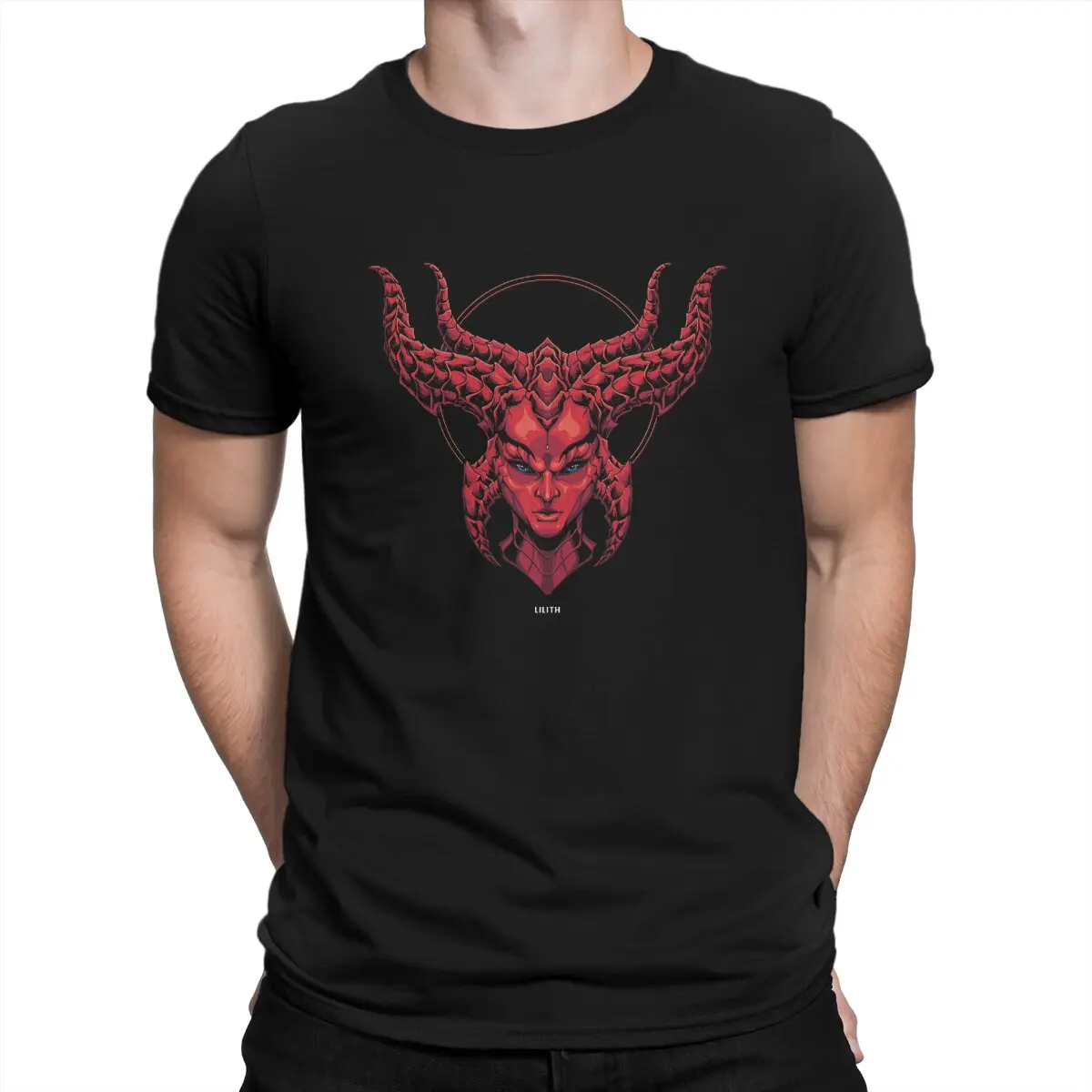 Lilith Men's T Shirt D-Diablo Novelty Tees Short Sleeve Crew Neck T-Shirt Pure Cotton Printed Tops