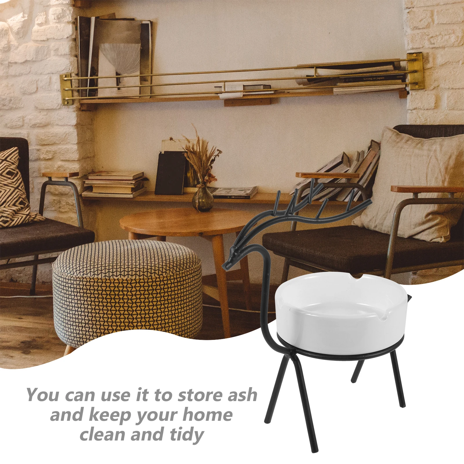 

Cigarette Smoking Ash Tray Creative Iron Art Ceramic Ashtray Household Desktop Ornament for Living Room Home (Black)