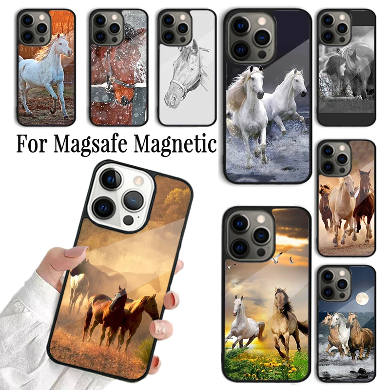 Coque Phone Case For iPhone 16 15 14 13 12 Mini 11 Pro Max Plus Magsafe Magnetic Wireless Charging Cover Horse Pony Pattern 2020