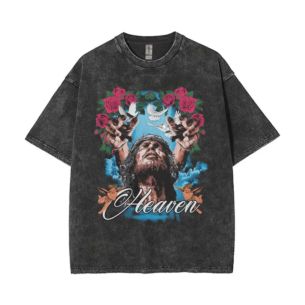 

Washed Vintage Christian Religious Jesus Graphic T-shirt Men Women Fashion Oversized T Shirts Male High Quality Cotton T-shirts