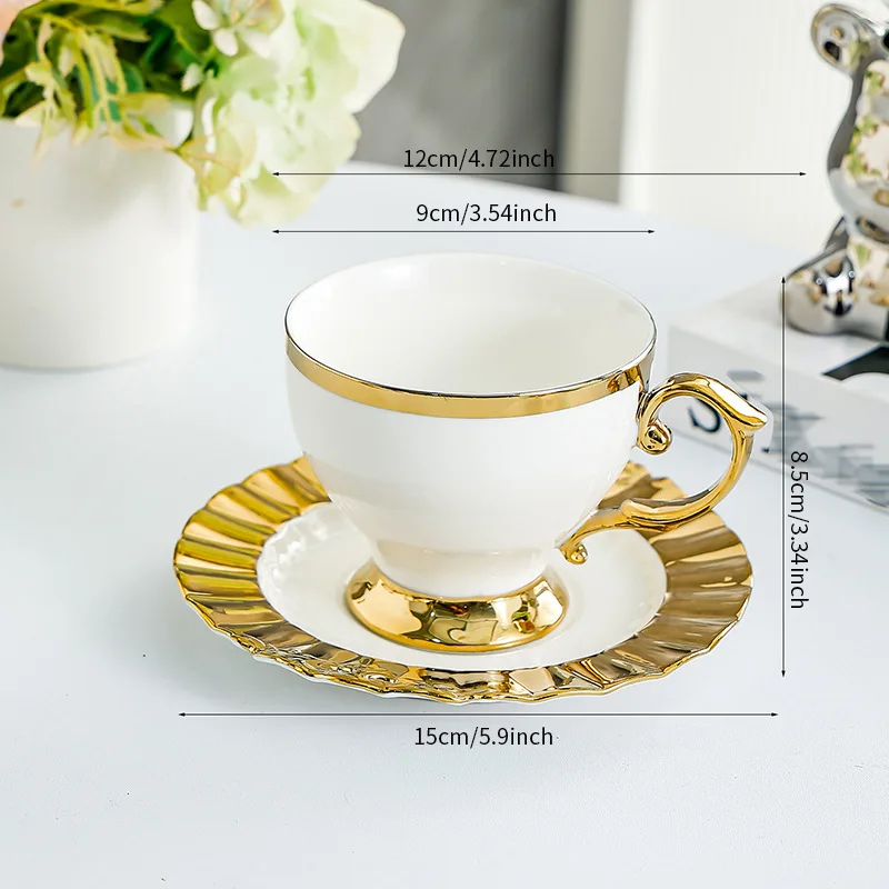 250ml Ceramic Coffee Cup Saucer Gold Border Mug European Afternoon Tea Latte Art Coffee Cup Exquisite Breakfast Milk Mug Gifts