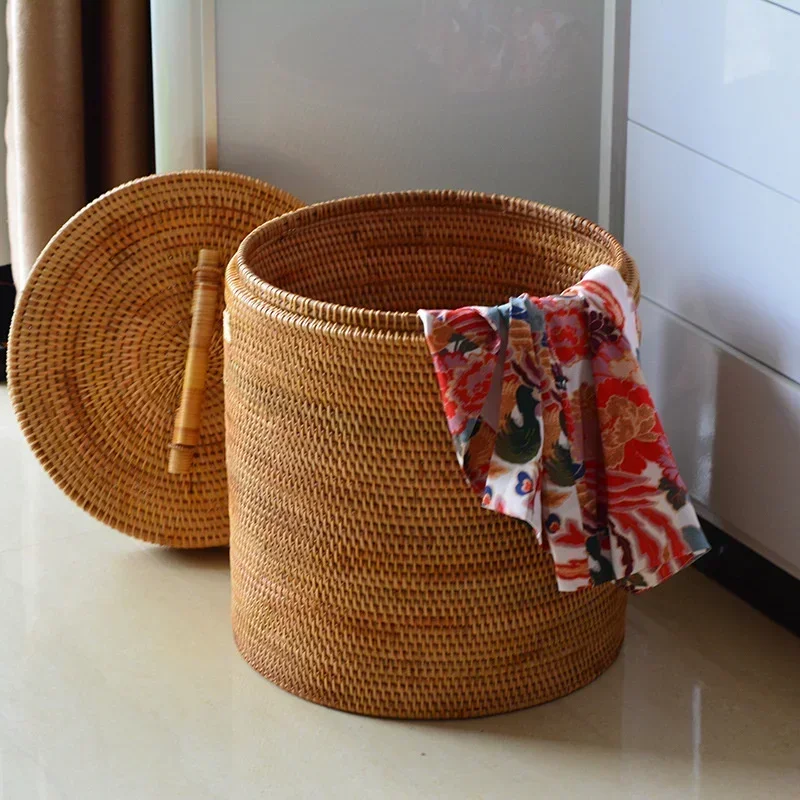 

Aaa Vietnamese Handmade Rattan Dirty Laundry Basket Living Room Sundries Basket Children's Toys Retro Rattan Basket With Cover