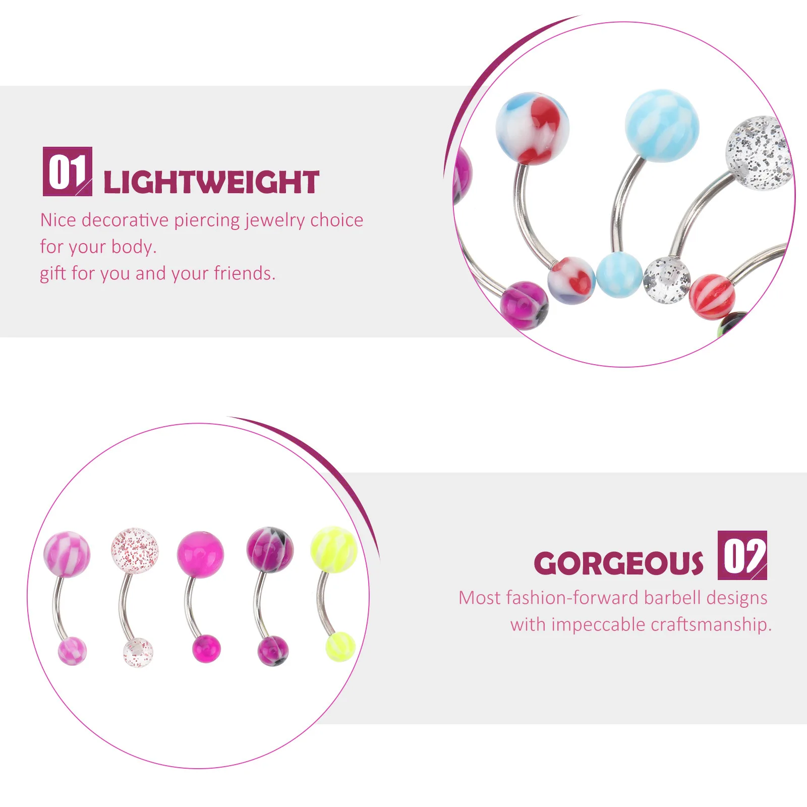 

100Pcs Acrylic Navel Barbell Ring Lightweight Portable Elegant Body Decoration Gift Idea Navel Piercing Rings Belly Barbell Ring