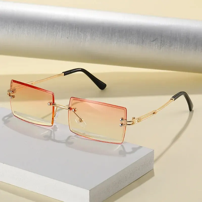 Vintage Fashion New Sunglasses Rimless Frameless Rectangle Shades Gradient UV400 Summer Traveling Sun Glasses for Women