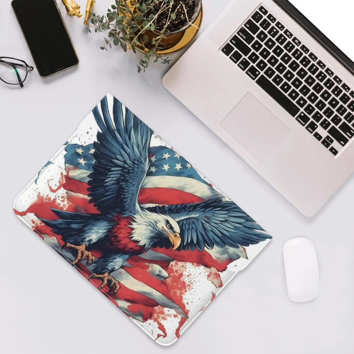 American Heritage Eagle With US Flag Wings PU Leather Horizontal Laptop Sleeve Shockproof Soft Lining Notebook Case 13 Inch