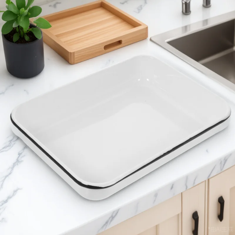 

1pc Enamel Baking 24x35x6cm Heat resistant Wear Resistant Storage Pan Food Pan Multifunctional Storage Kitchen Restaurant Use