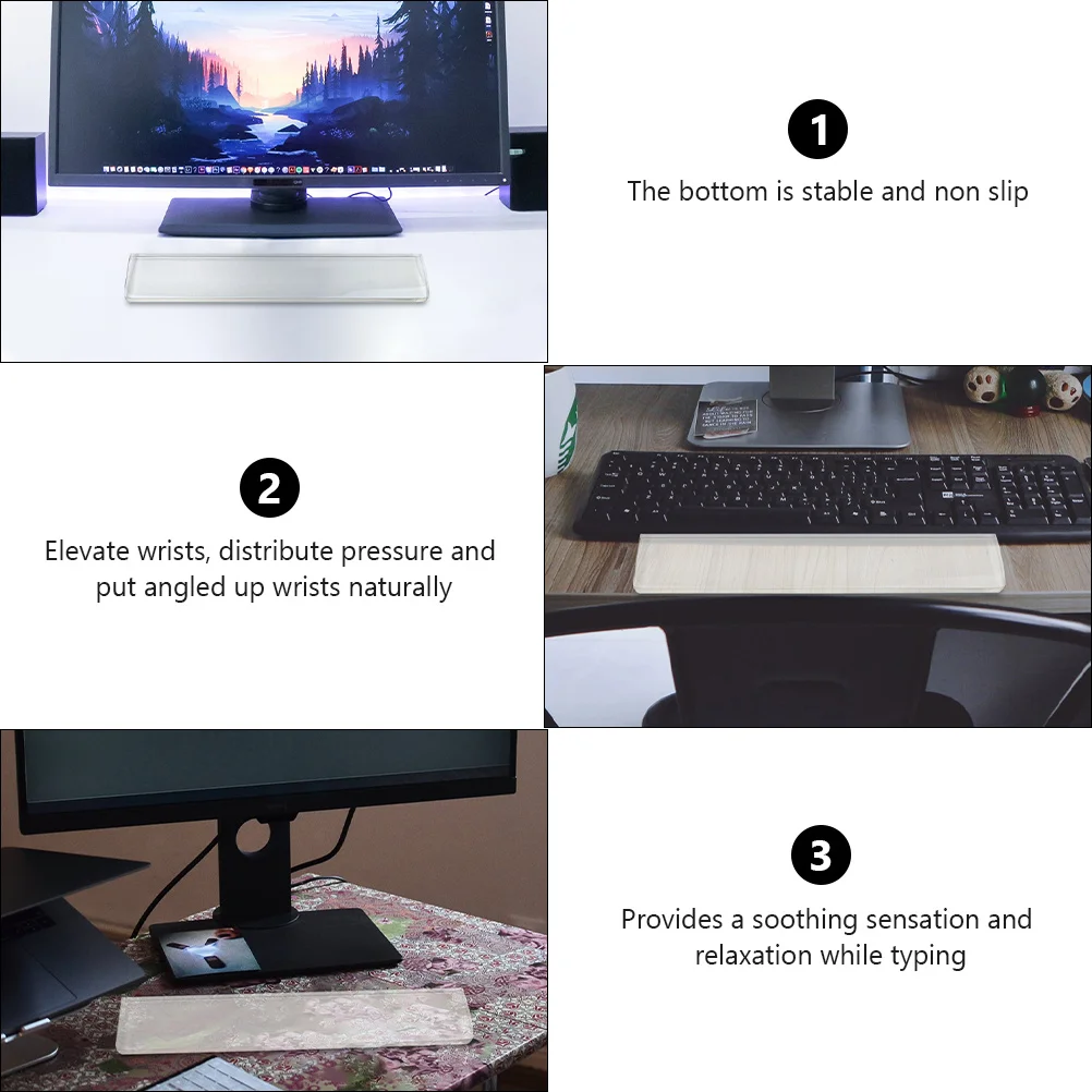 컴퓨터 사용을 위한 키보드 손목 지지대 수지 소재 편안한 아크 디자인 피로 방지