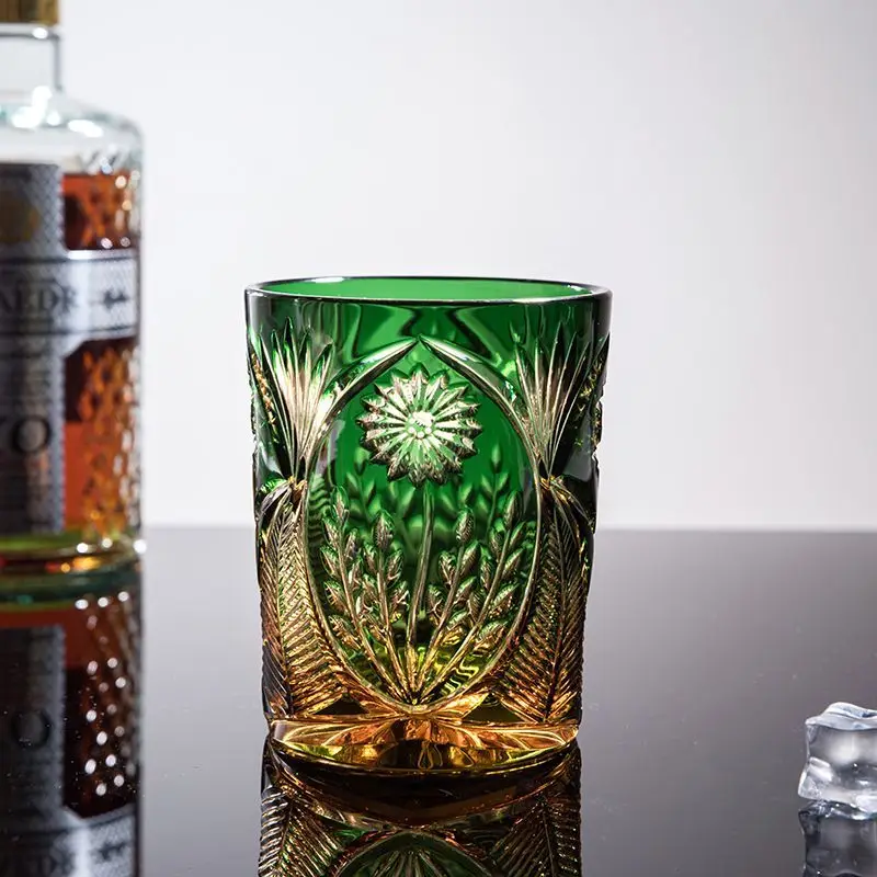 Edo cut seeds amber green small sunflower light luxury imported Czech handmade crystal whiskey foreign wine cup