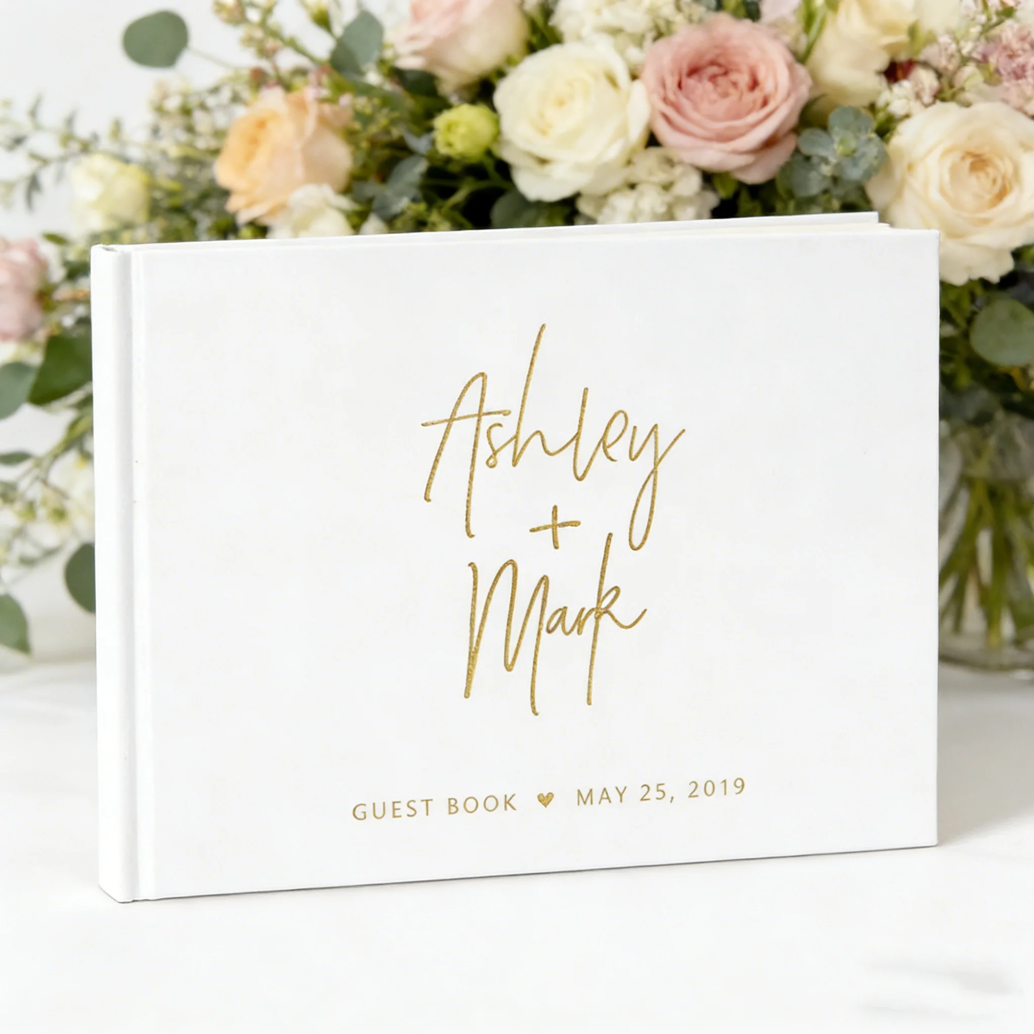 classic-white-gold-wedding-guest-book-personalized-color-choices-memory-album-50-pages-wedding-sign-in-book-a015
