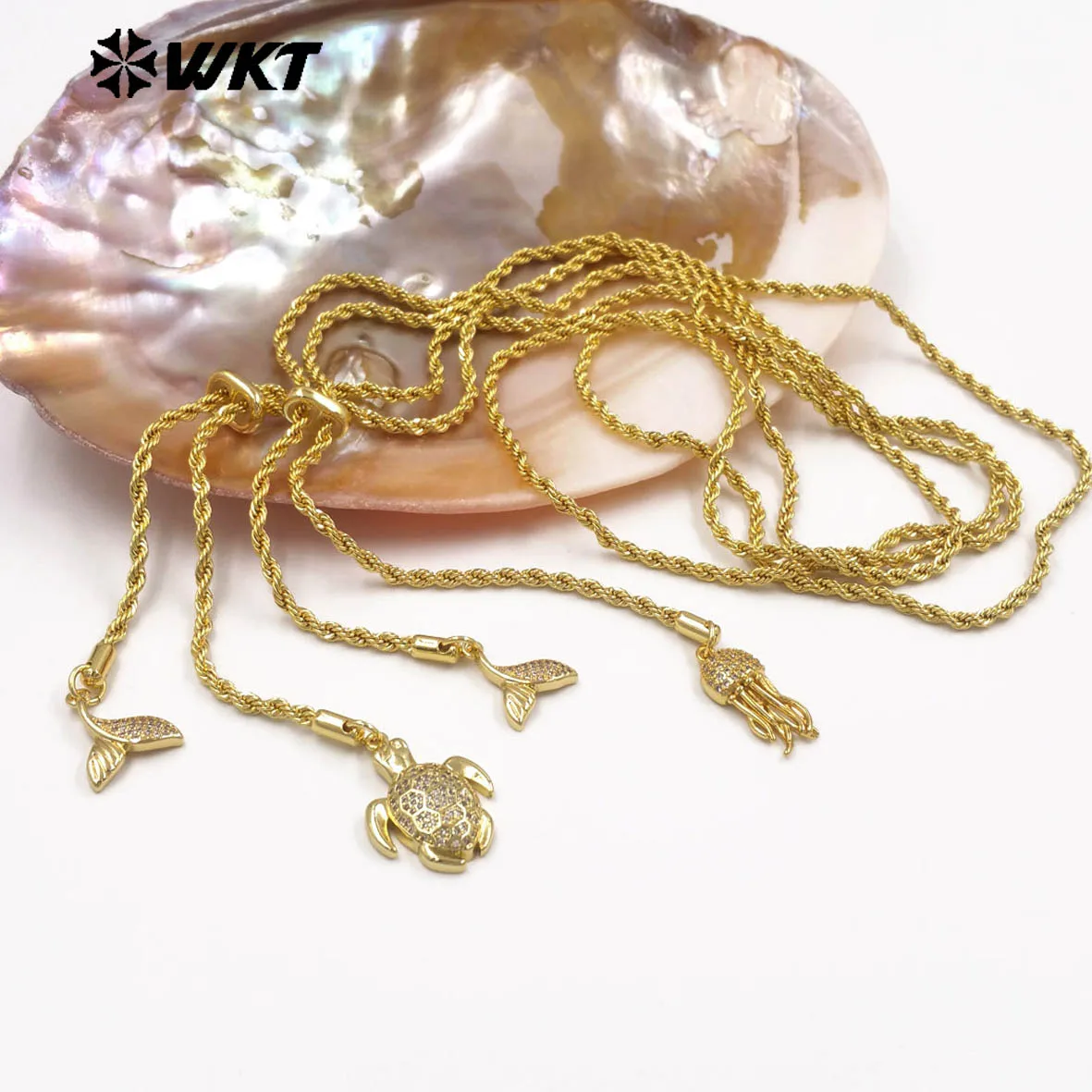 WT-JFN51 Top Selling Yellow Brass Cubic Zircon 90CM Necklace Metal Fine Handmake For Women ACC