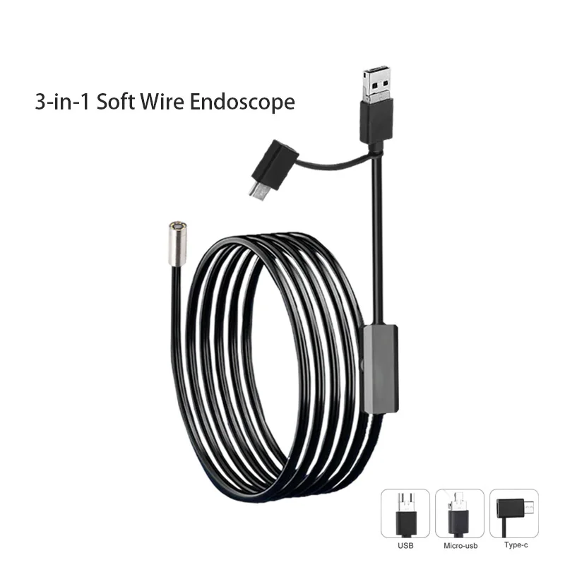 1MP 5.5mm FOV 80° Industrial Endoscope Camera for Industrial Pipeline Inspection 1.5m USB Type-C Android 3-in-1 Endoscope Camera