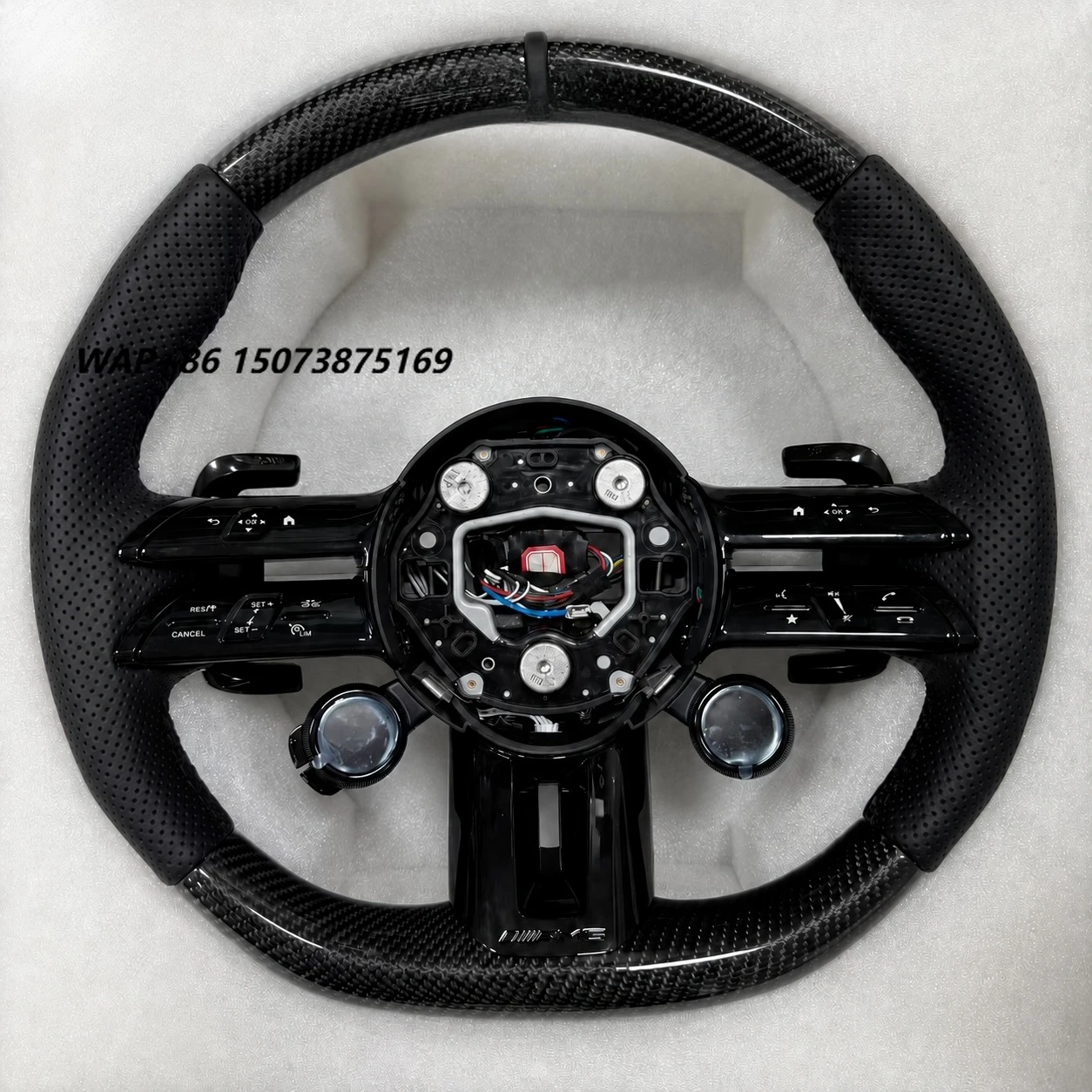 Custom Luxury Carbon Fiber Leather Sport Steering Wheel with Paddle Shifters Multifunction Buttons Rotary Controls