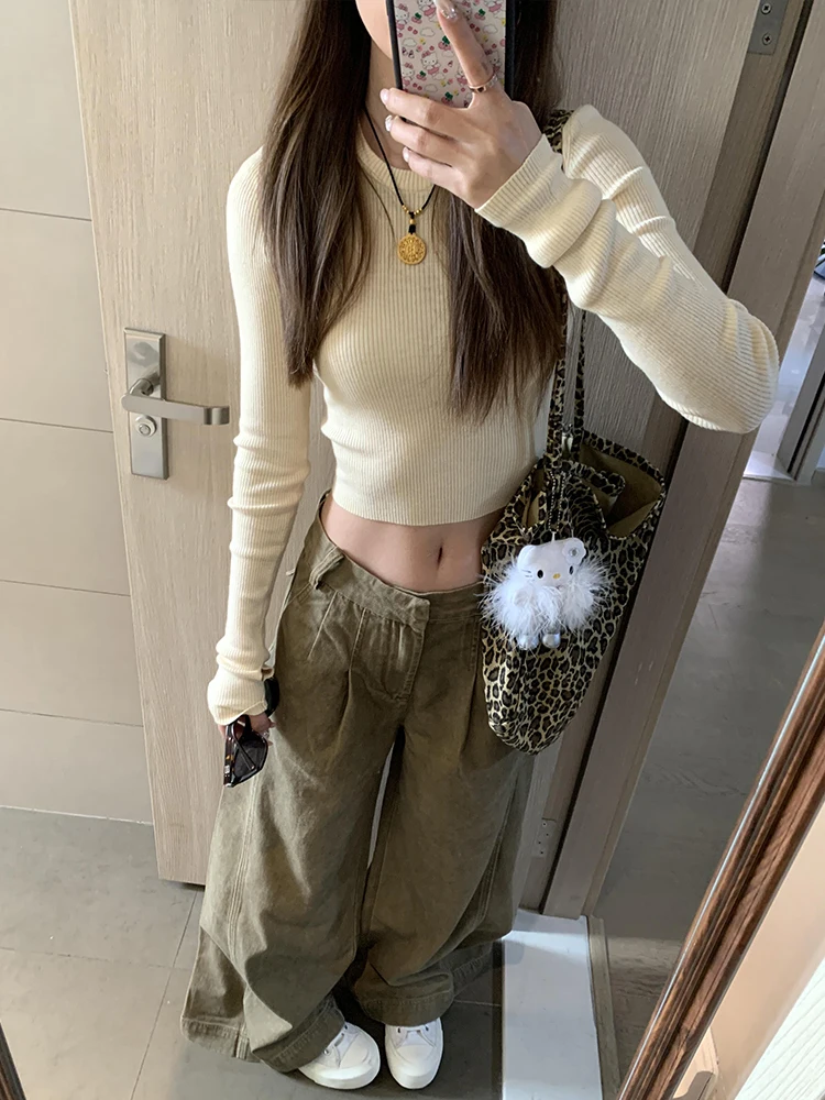 High Waist Wide Leg Jeans Yellow Oil Painting Split Washed Leaf Yellow Summer Loose Straight Long Trousers Casual Denim Jeans
