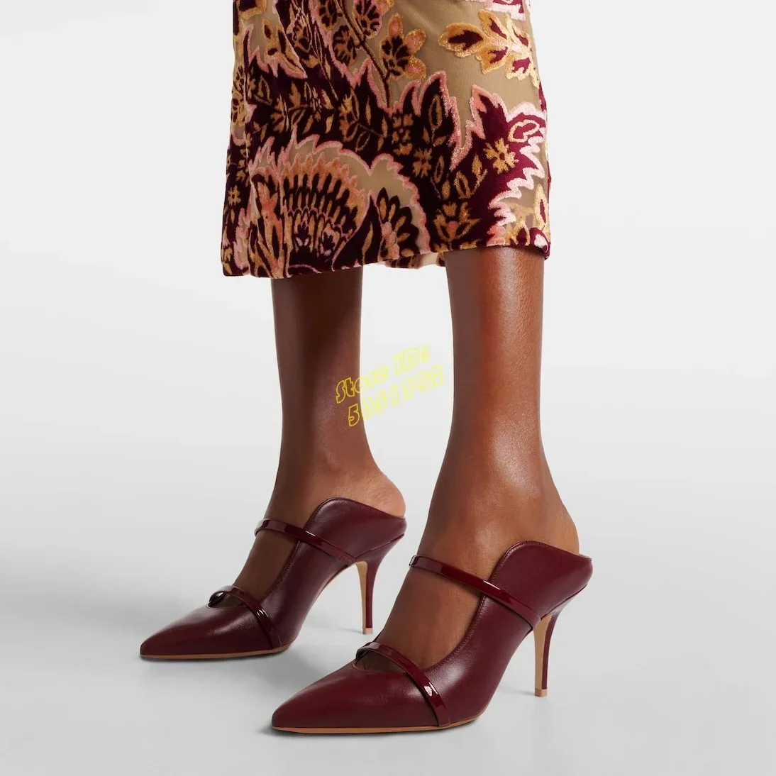 Burgundy Matte Leather Slippers Slip On Sexy Pointed Toe Stiletto Thin High Heel Straps High Heels Solid Handmade Fashion Shoes