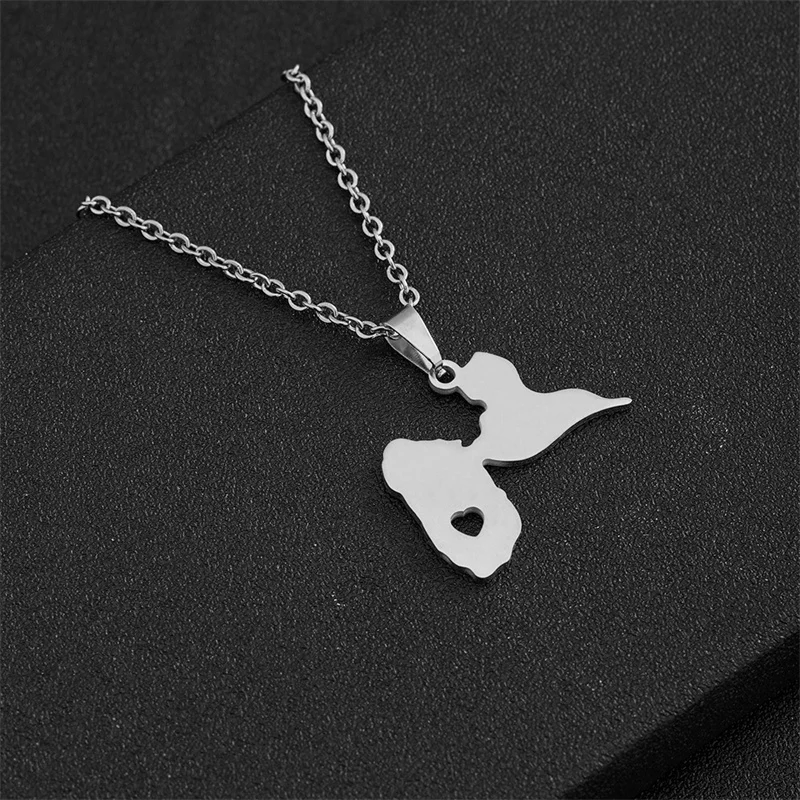 Europe And The United States Stainless Steel Guadeloupe Map Pendant Necklace For Men And Women