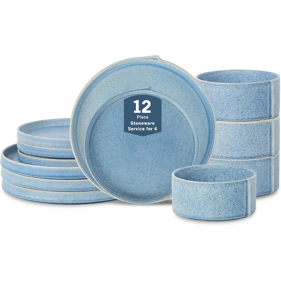 

Набор столовой посуды из 12 предметов, каменная посуда, синий