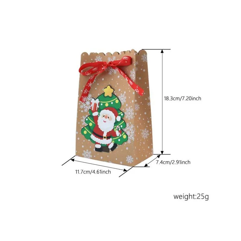 8pcs Christmas Gift Bags Xmas Tree Elk Santa Claus New Year Party Supplies Candy Chocolate Packaging Paper Kraft Bag for Guests