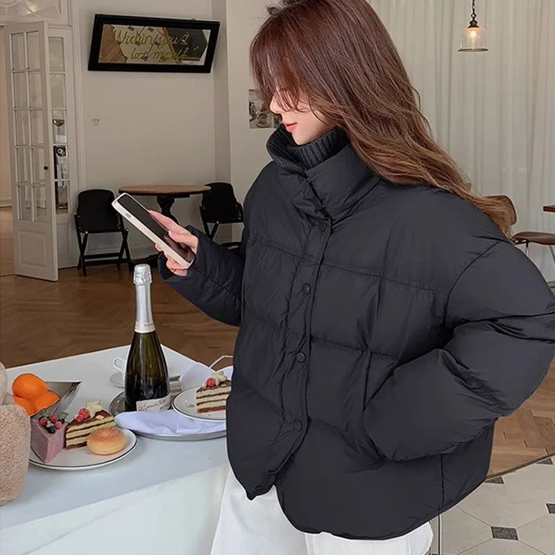 2025 Fall/Winter New Knitted Lapel Patchwork Down Cotton Jacket Short Fashion Lightweight Versatile Padded Jacket