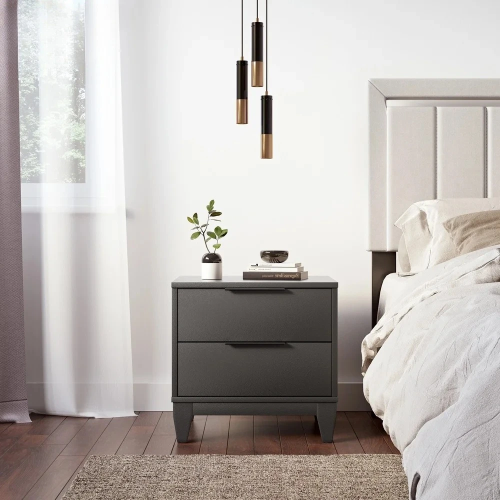 

Современная настраиваемая прикроватная тумба с 2 ящиками из МДФ, столик для хранения с механизмом легкого выдвижения, идеально подходит для спальни, гостиной, офиса, простая сборка